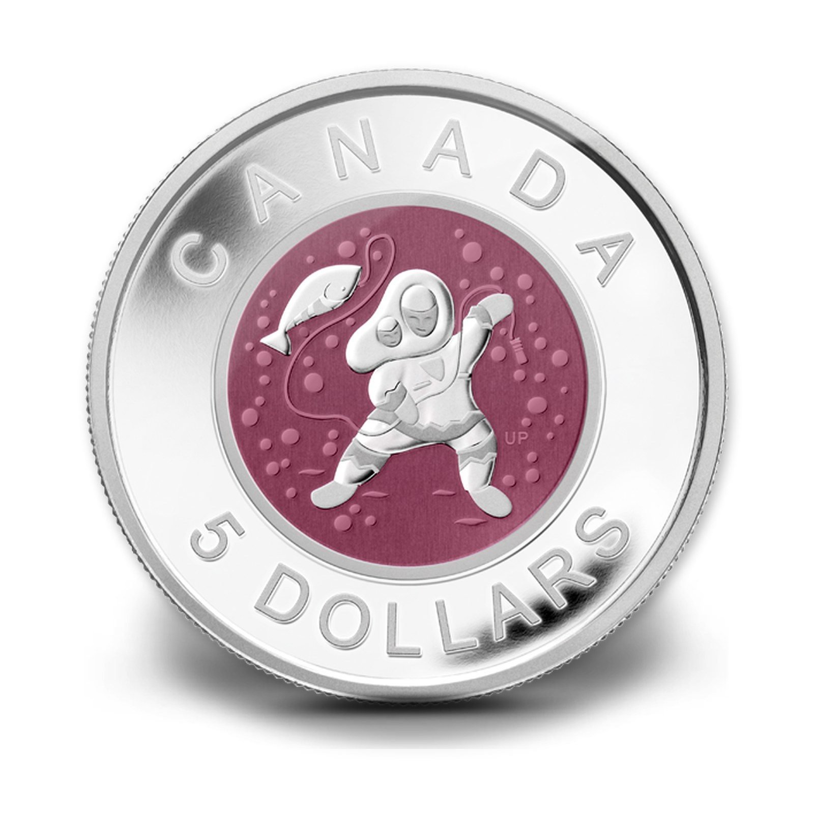 2013 $5 Mother and Baby Ice Fishing Silver Coin with Niobium, reverse (design side)