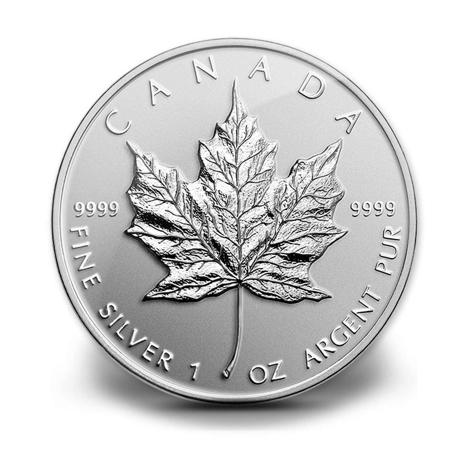 2014 $5 Silver Maple Leaf 1 oz Reverse Proof Coin, reverse (design side)