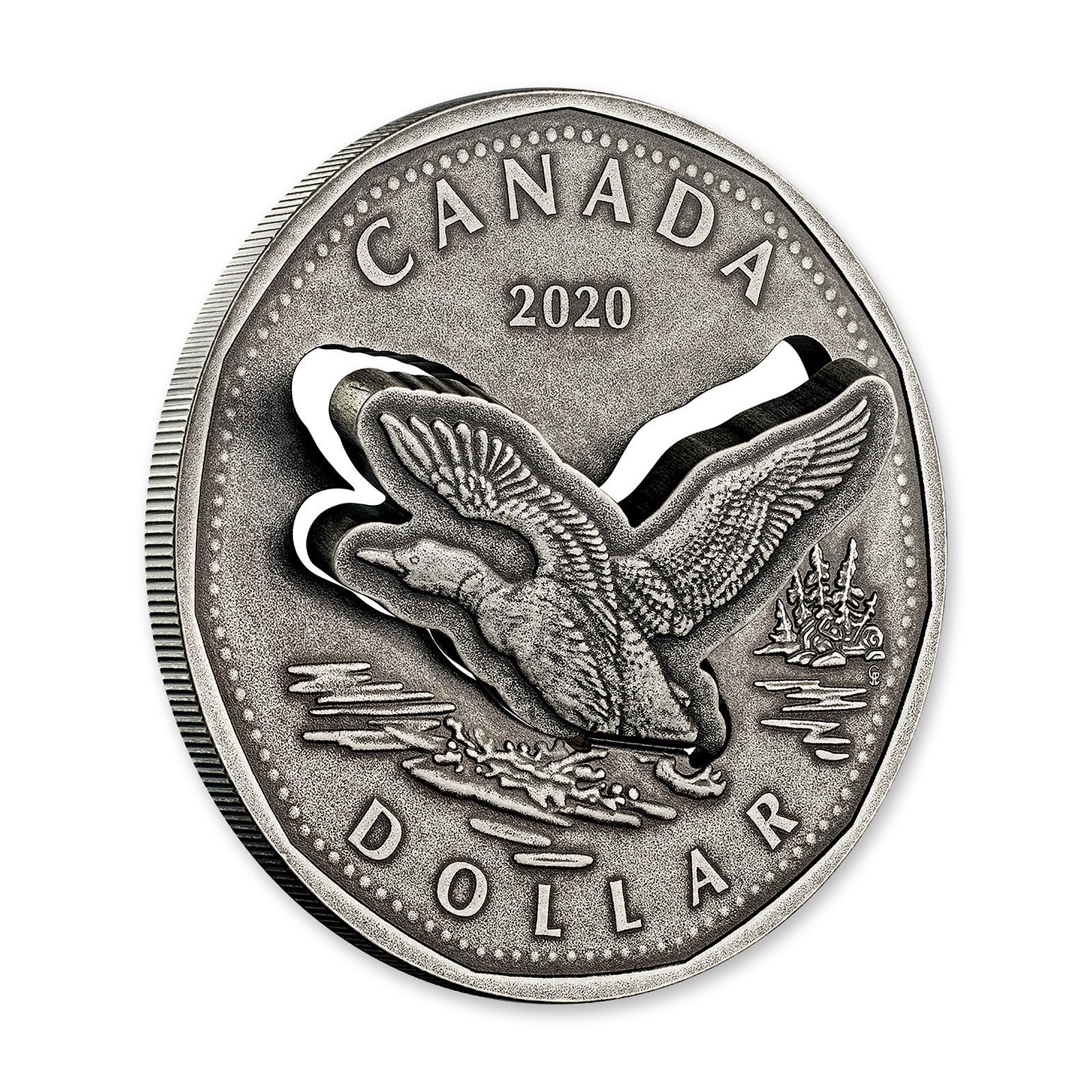 2020 $1 R&D Lab Flying Loon 2 oz Silver Coin, reverse (design side)