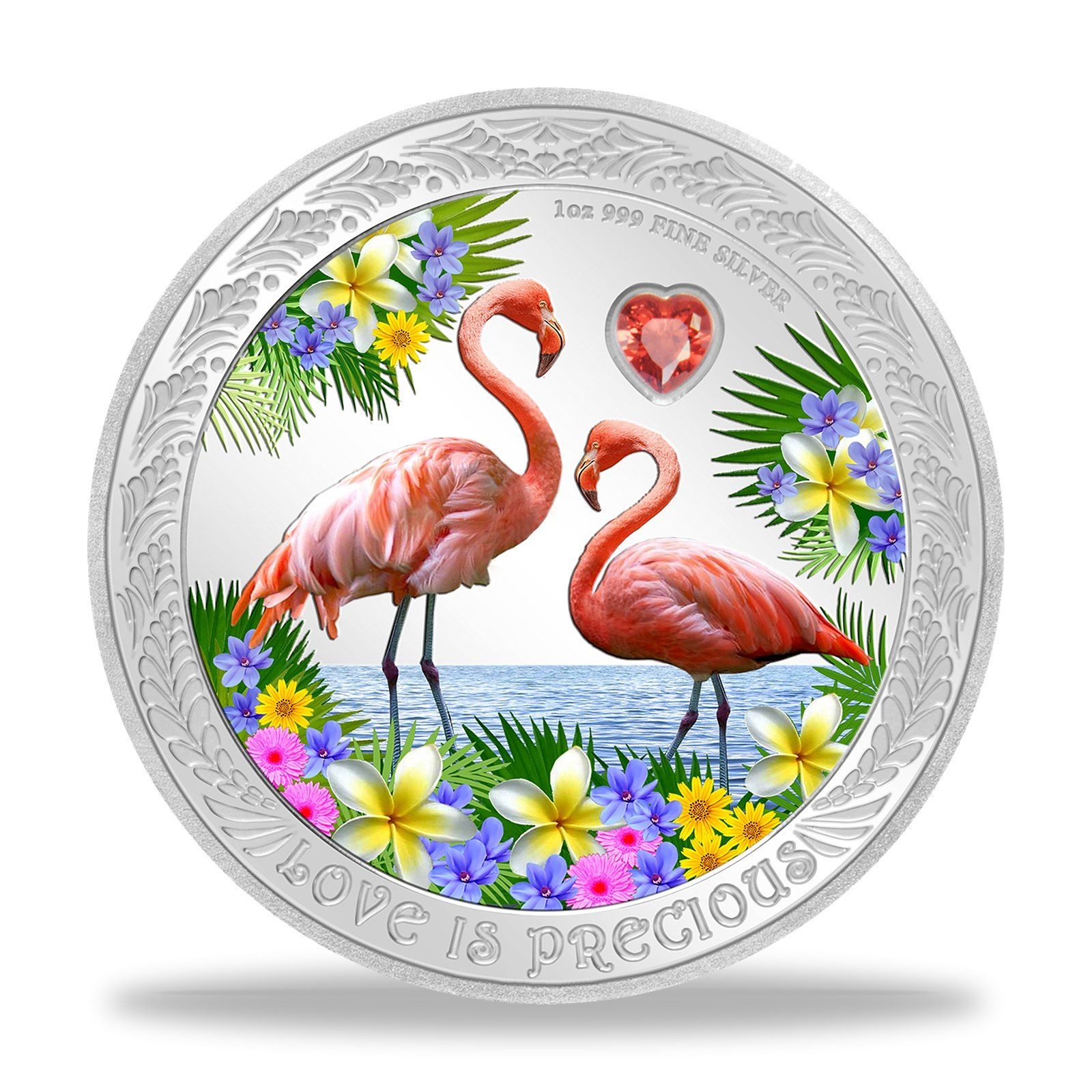 2021 Love is Precious: Flamingos 1 oz Silver Coin – Niue, reverse (design side)