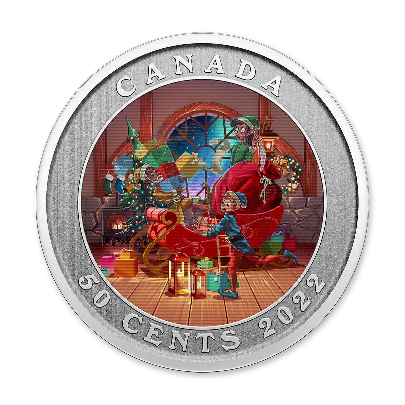 2022 50-Cent Santa's Sleigh Lenticular Coin, reverse (design side)