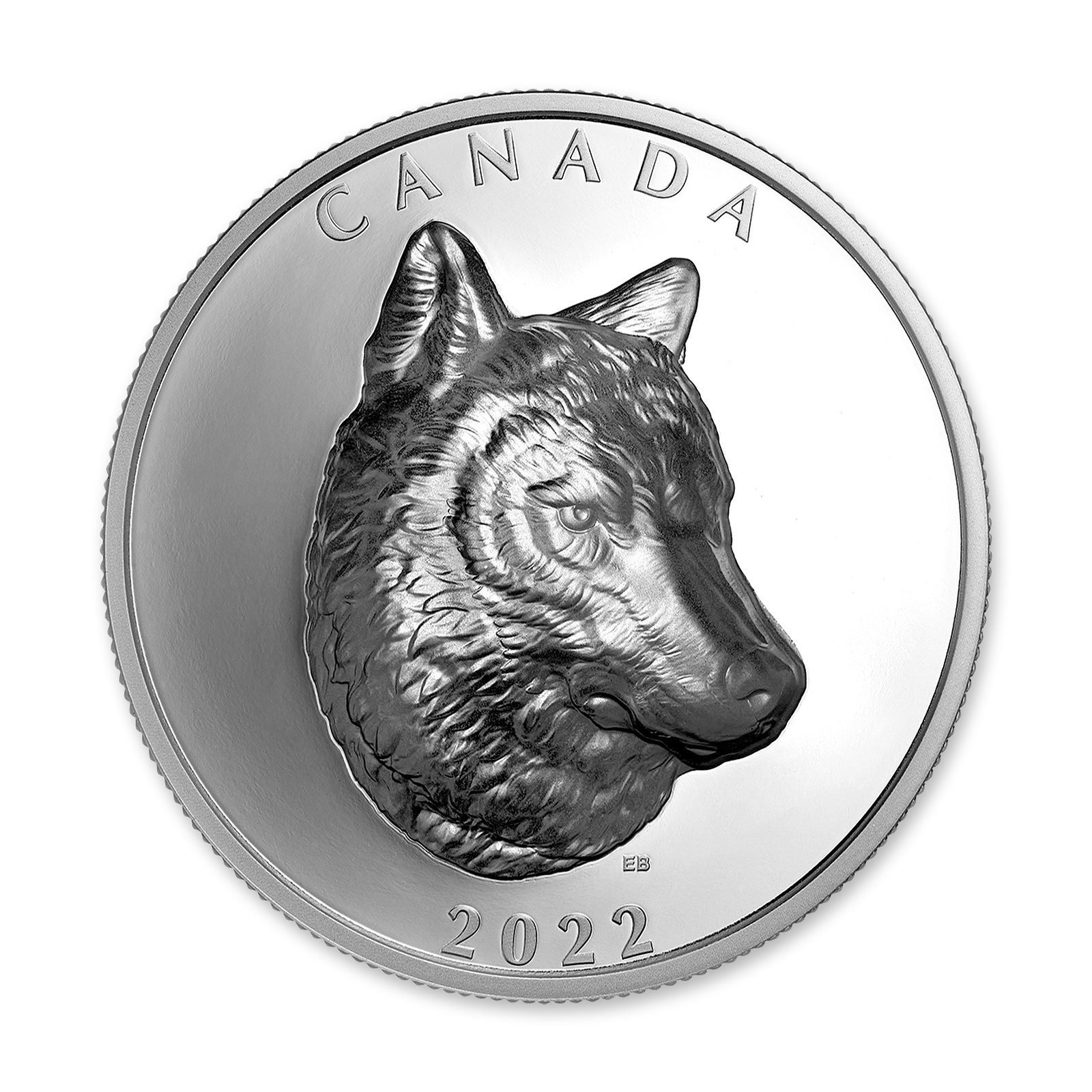 2022 $25 Timber Wolf Extraordinarily High Relief 1 oz Silver Coin, reverse (design side)