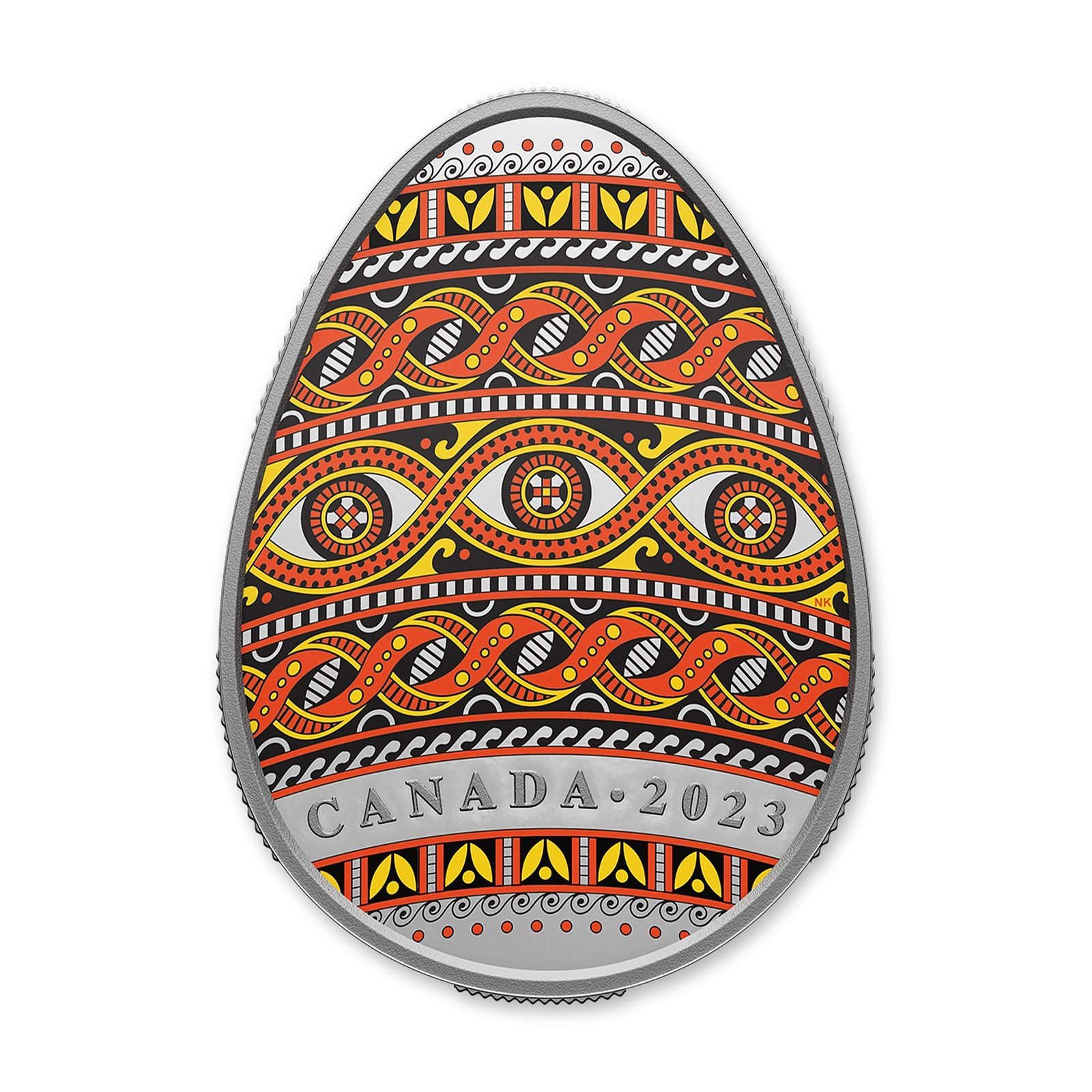 2023 $20 Pysanka Egg-Shaped 1 oz Silver Coin, reverse (design side)