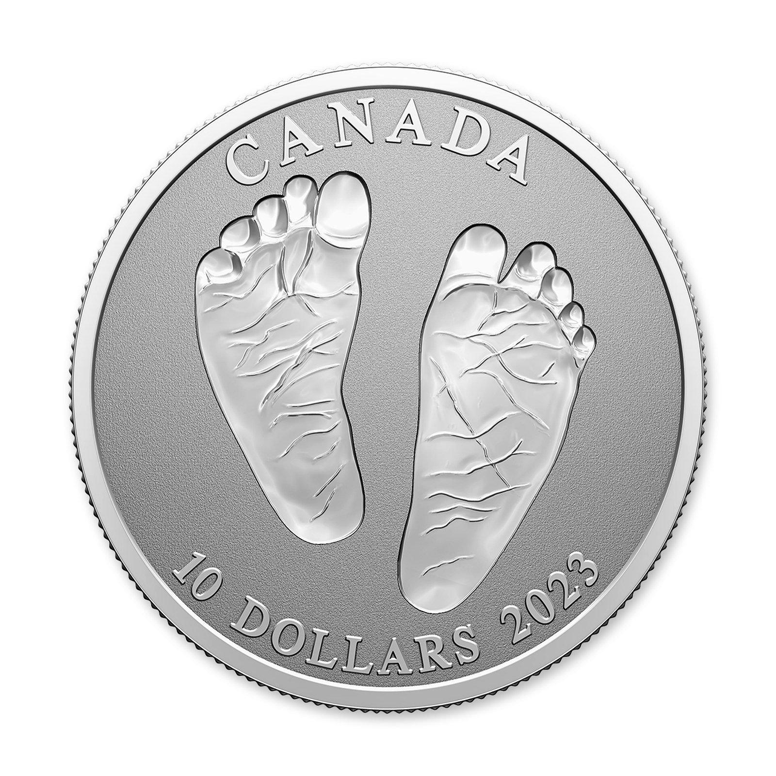 2023 $10 Welcome to the World Baby Feet 1/2 oz Silver Coin, reverse (design side)