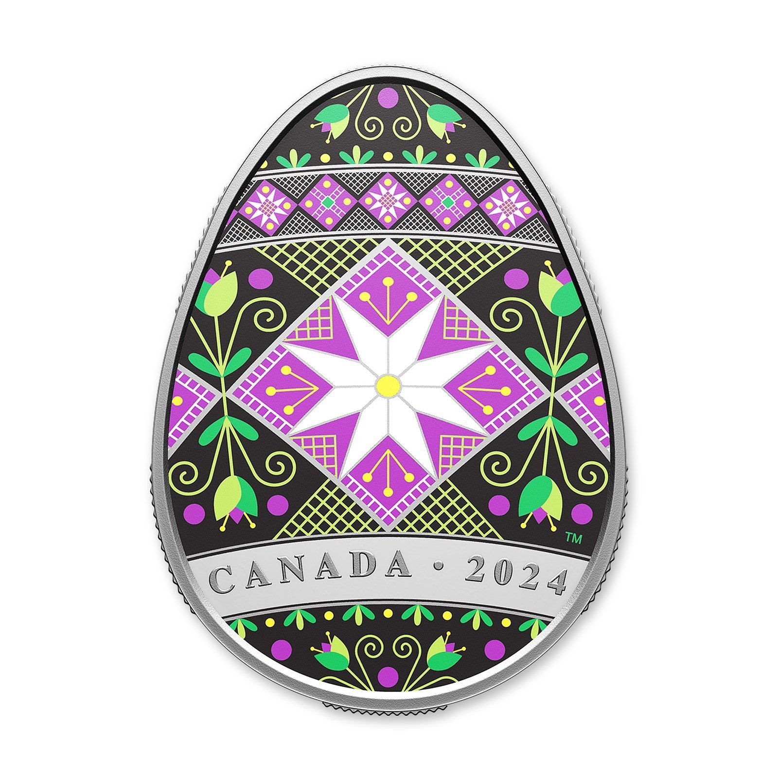 2024 $20 Pysanka Egg-Shaped 1 oz Silver Coin, reverse (design side)